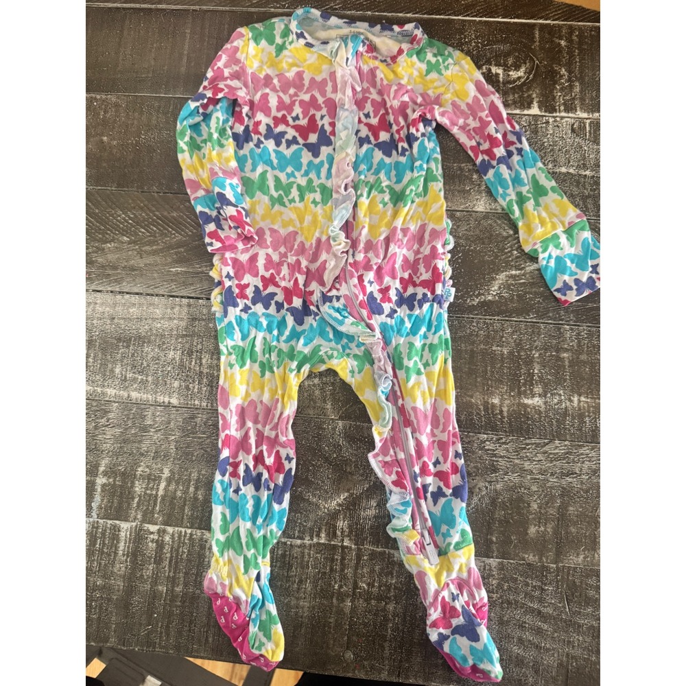 POSH PEANUT Rainbow Butterfly Stripes Footie Size 3-6‎ Months Bamboo